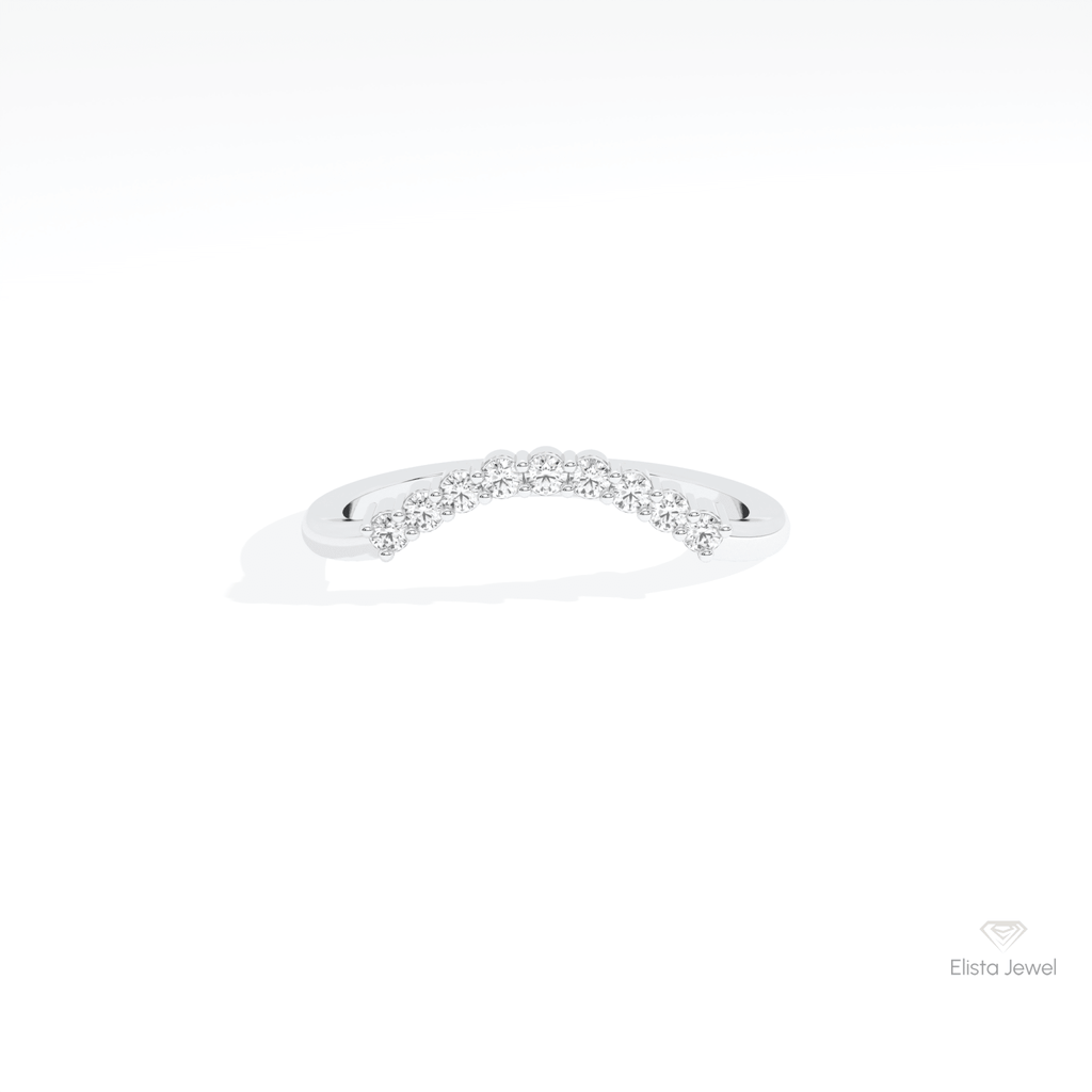 Round Cut Curve Wedding Lab Grown Diamond Band in 10K White Gold - Front View