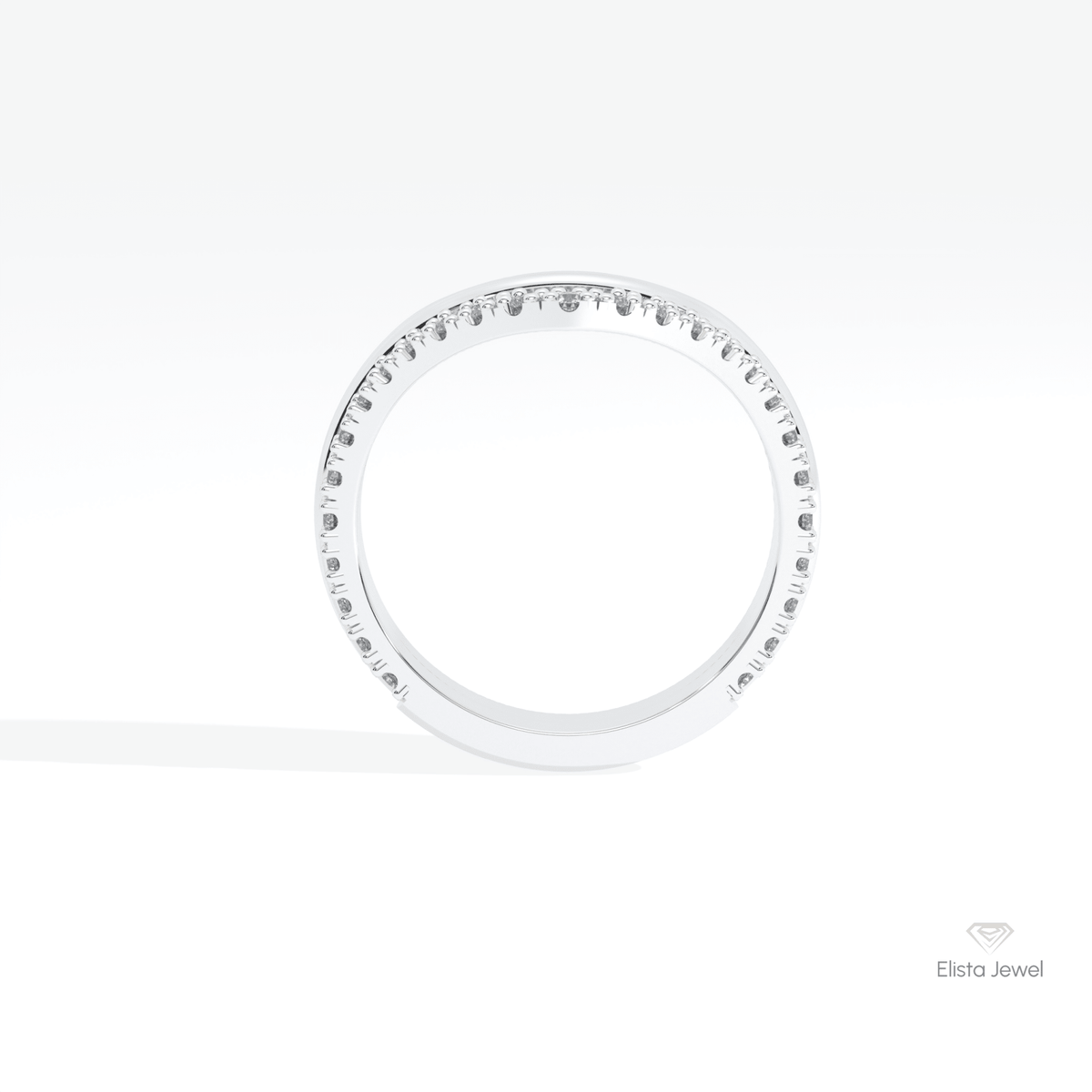Round Cut Curve Wedding Lab Grown Diamond Band in 18K White Gold - Close-up View