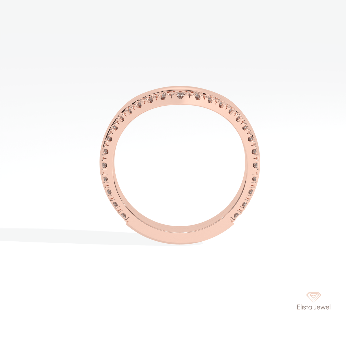 Round Cut Curve Wedding Lab Grown Diamond Band in 10K Rose Gold - Angled View