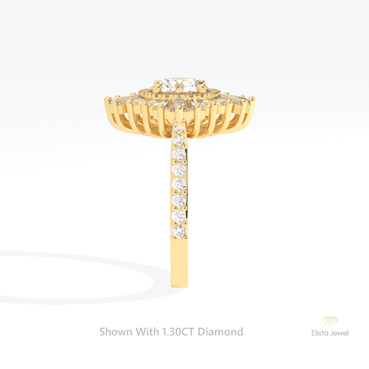 Round Cut Double Halo Accent Starburst Lab Grown Diamond Ring - Additional View