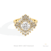 Round Cut Double Halo Accent Starburst Lab Grown Diamond Ring in 18K Rose Gold - Ring on Hand View