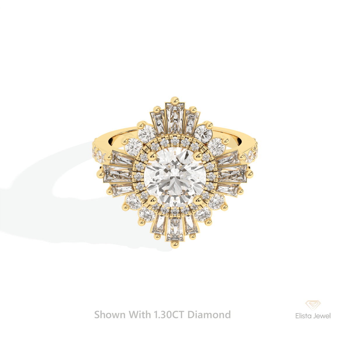 Round Cut Double Halo Accent Starburst Lab Grown Diamond Ring in 18K Rose Gold - Ring on Hand View