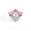 Round Cut Double Halo Accent Starburst Lab Grown Diamond Ring in 14K Yellow Gold - Detail View
