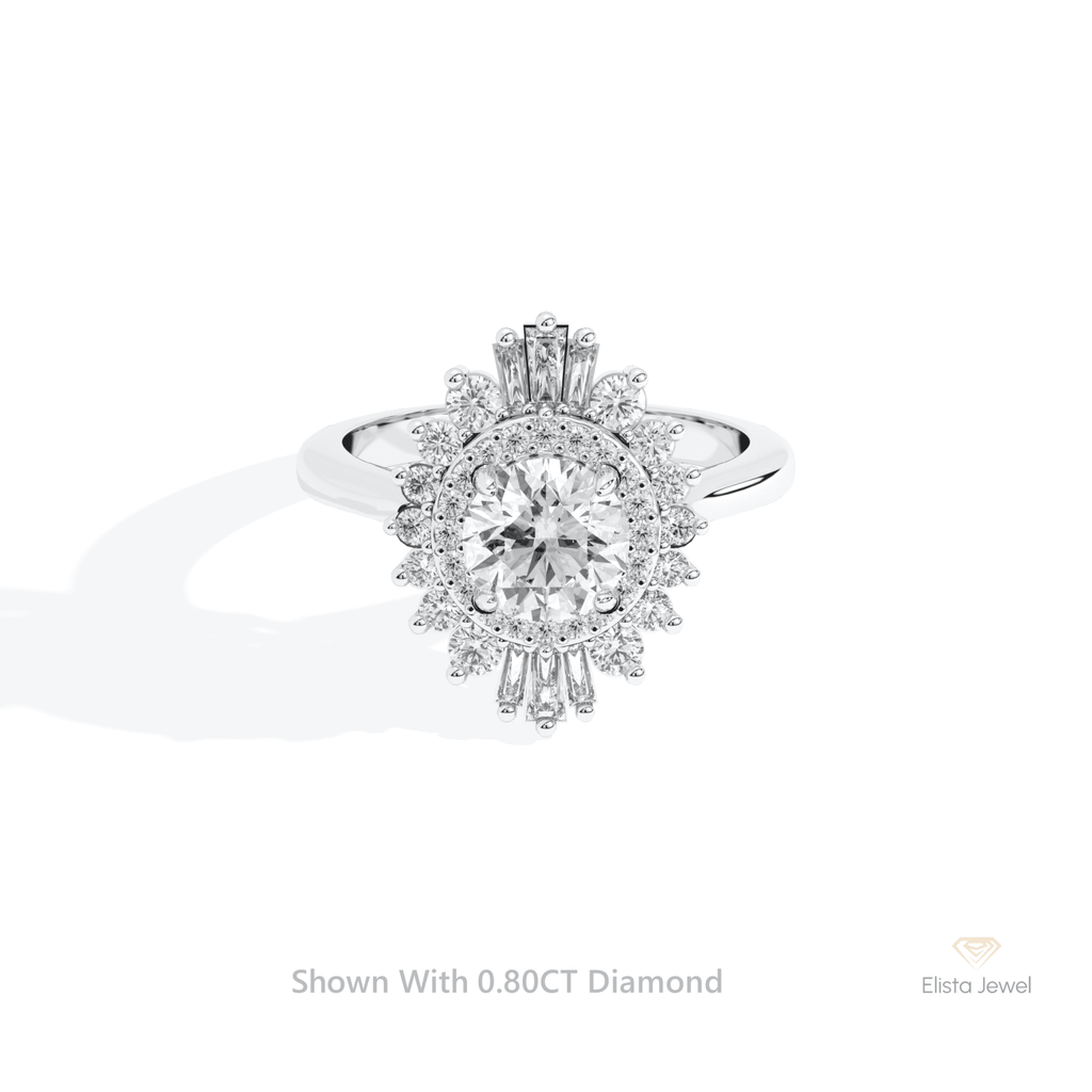 Round Cut Double Halo Art Deco Lab Grown Diamond Ring in 14K Yellow Gold - Detail View