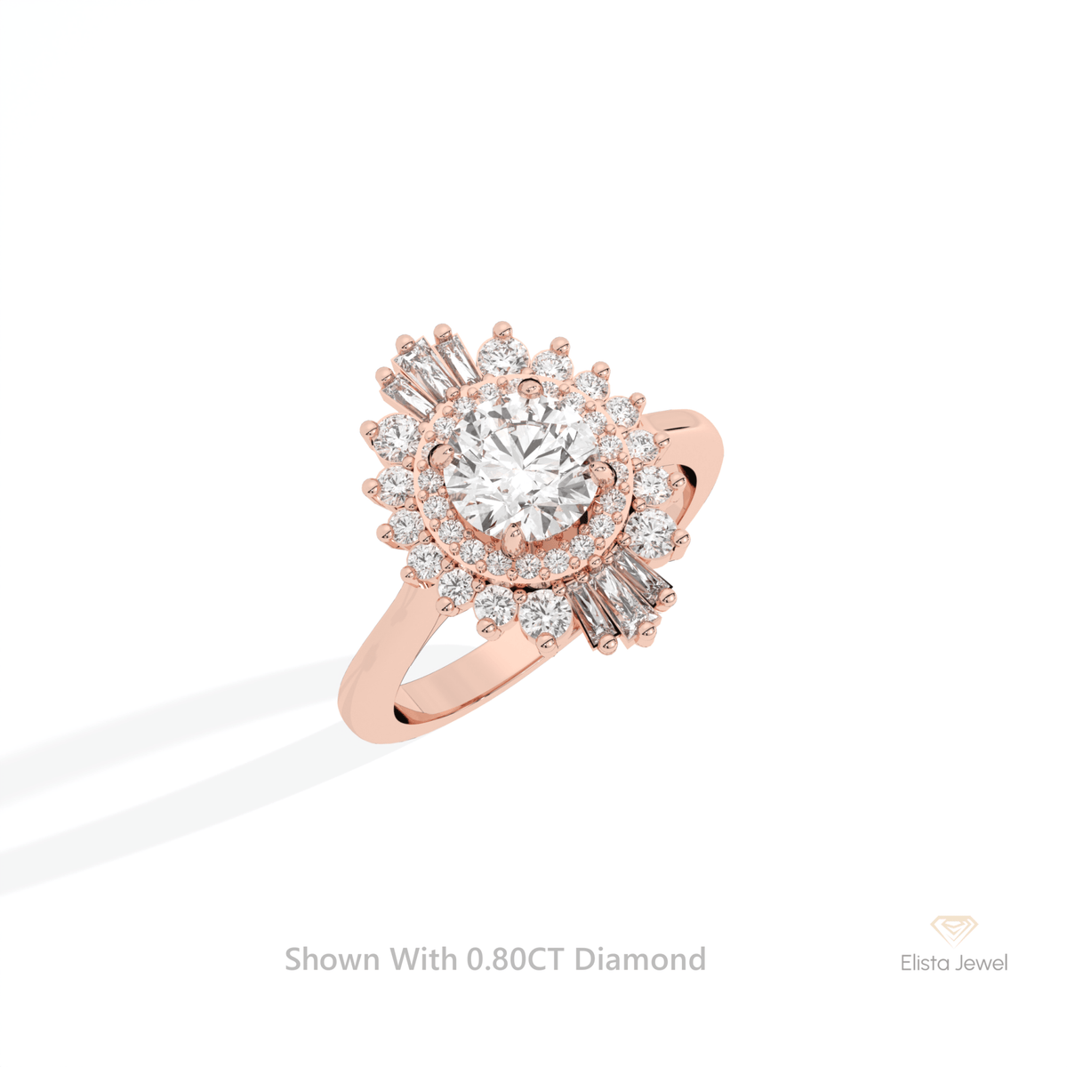 Round Cut Double Halo Art Deco Lab Grown Diamond Ring in Platinum - Lifestyle View