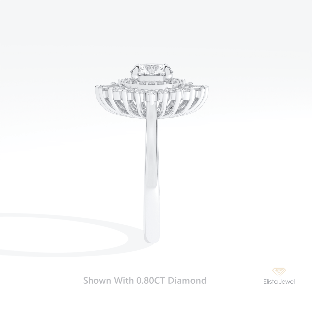 Round Cut Double Halo Art Deco Lab Grown Diamond Ring in 18K Yellow Gold - Perspective View