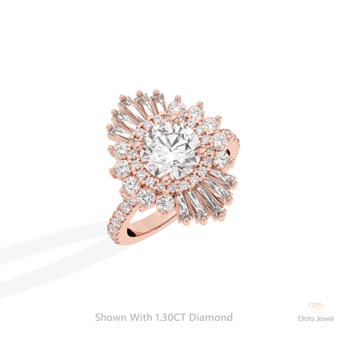 Round Cut Double Halo Art Deco Lab Grown Diamond Ring in Platinum - Lifestyle View
