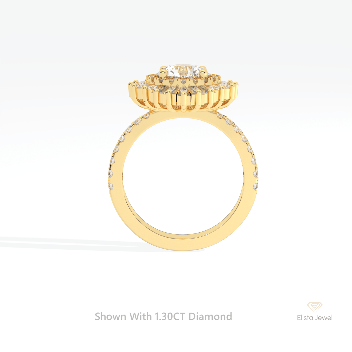 Round Cut Double Halo Art Deco Lab Grown Diamond Ring in 18K White Gold - Close-up View