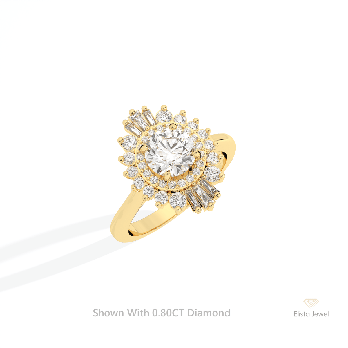 Round Cut Double Halo Art Deco Lab Grown Diamond Ring in 10K Yellow Gold - Side View