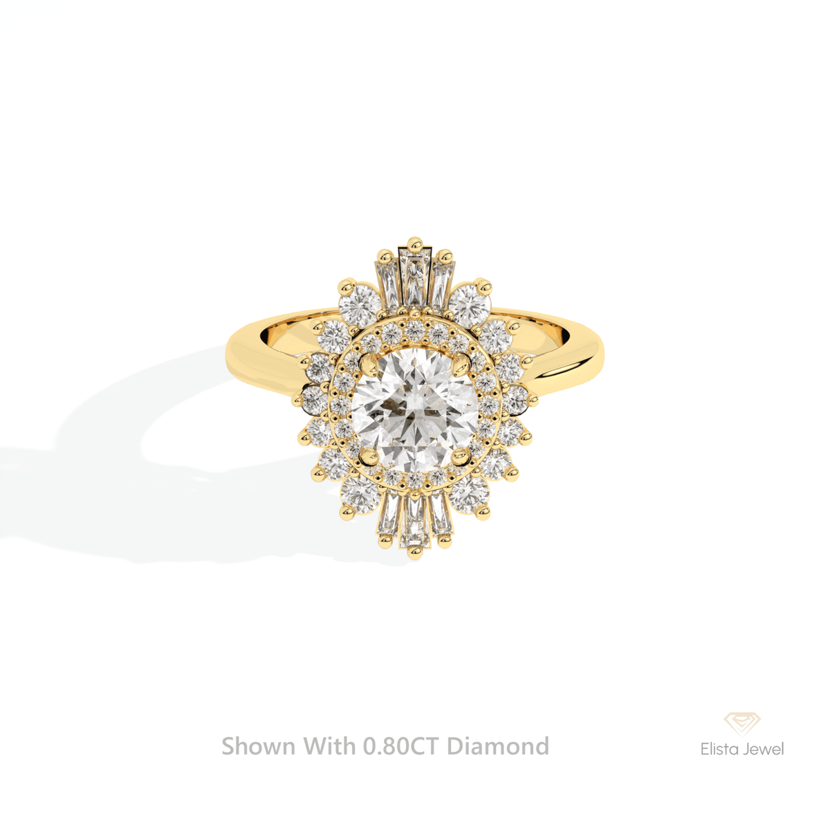 Round Cut Double Halo Art Deco Lab Grown Diamond Ring in 10K White Gold - Front View