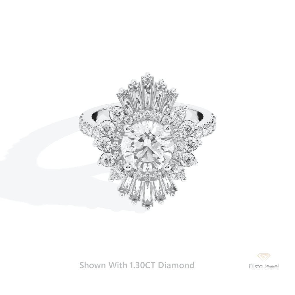 Round Cut Double Halo Art Deco Lab Grown Diamond Ring in 10K White Gold - Front View