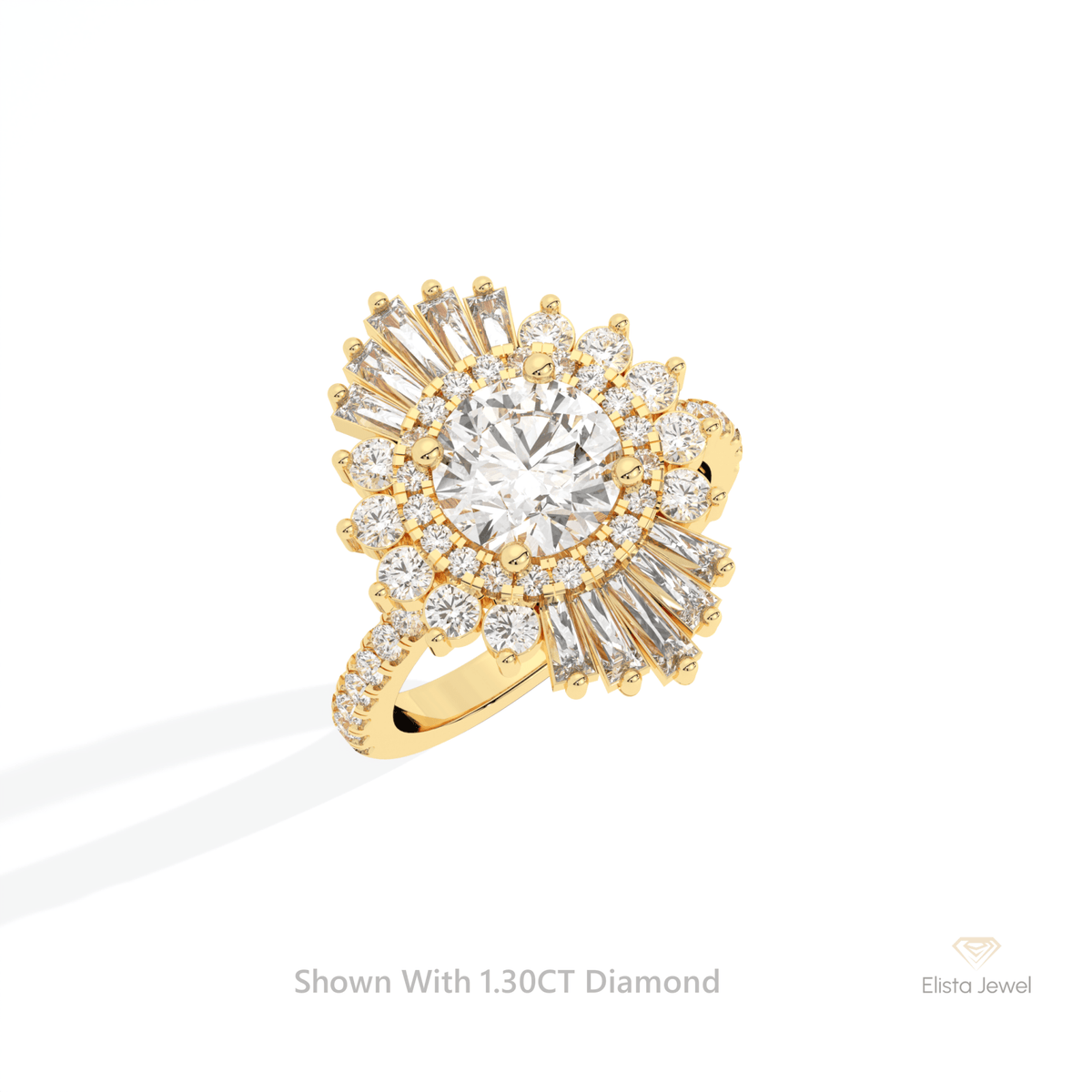 Round Cut Double Halo Art Deco Lab Grown Diamond Ring in 14K Rose Gold - Profile View