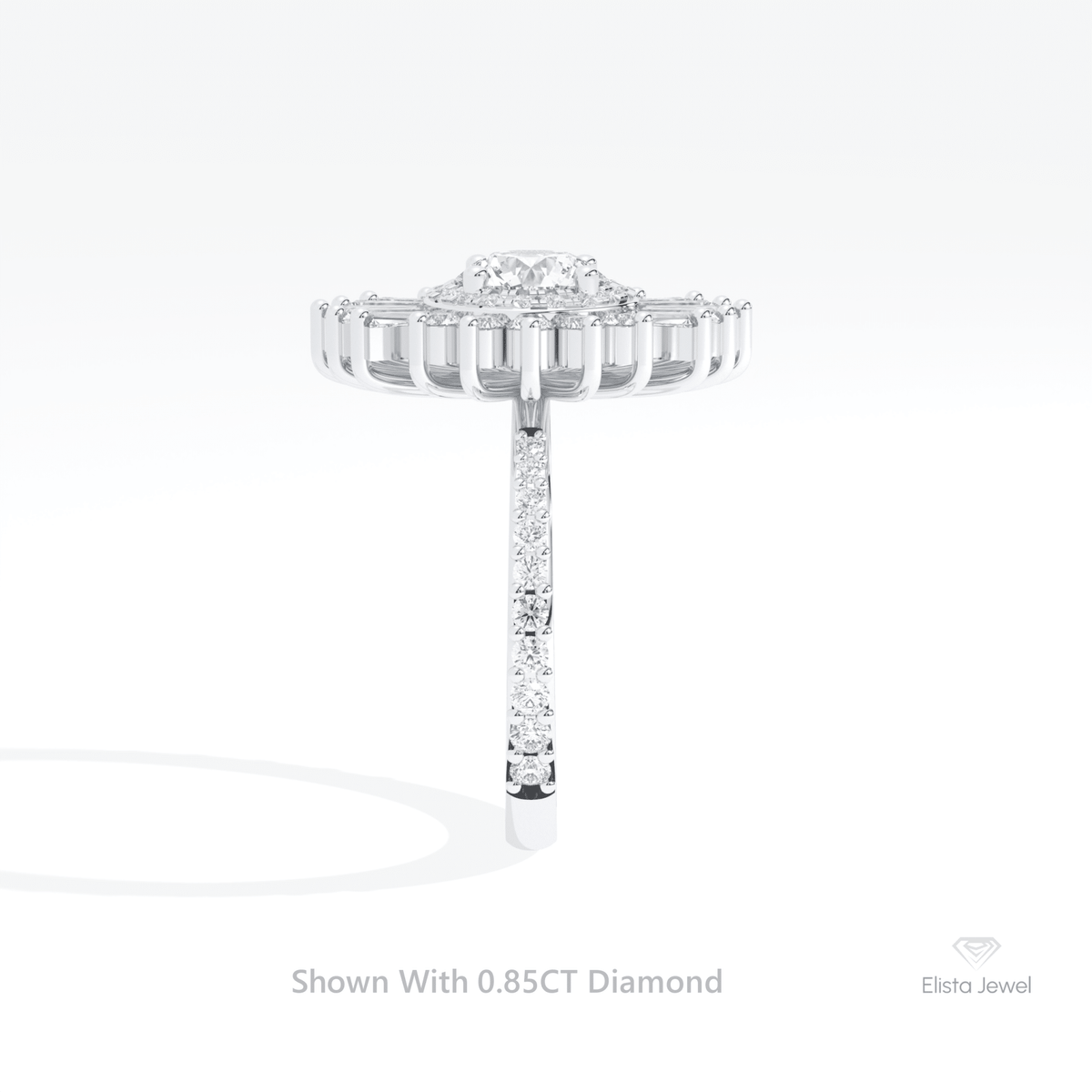 Round Cut Double Halo Art Deco Lab Grown Diamond Ring in 18K Yellow Gold - Perspective View