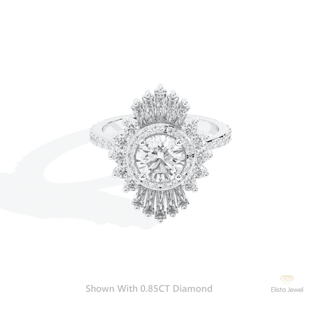 Round Cut Double Halo Art Deco Lab Grown Diamond Ring in 14K Yellow Gold - Detail View