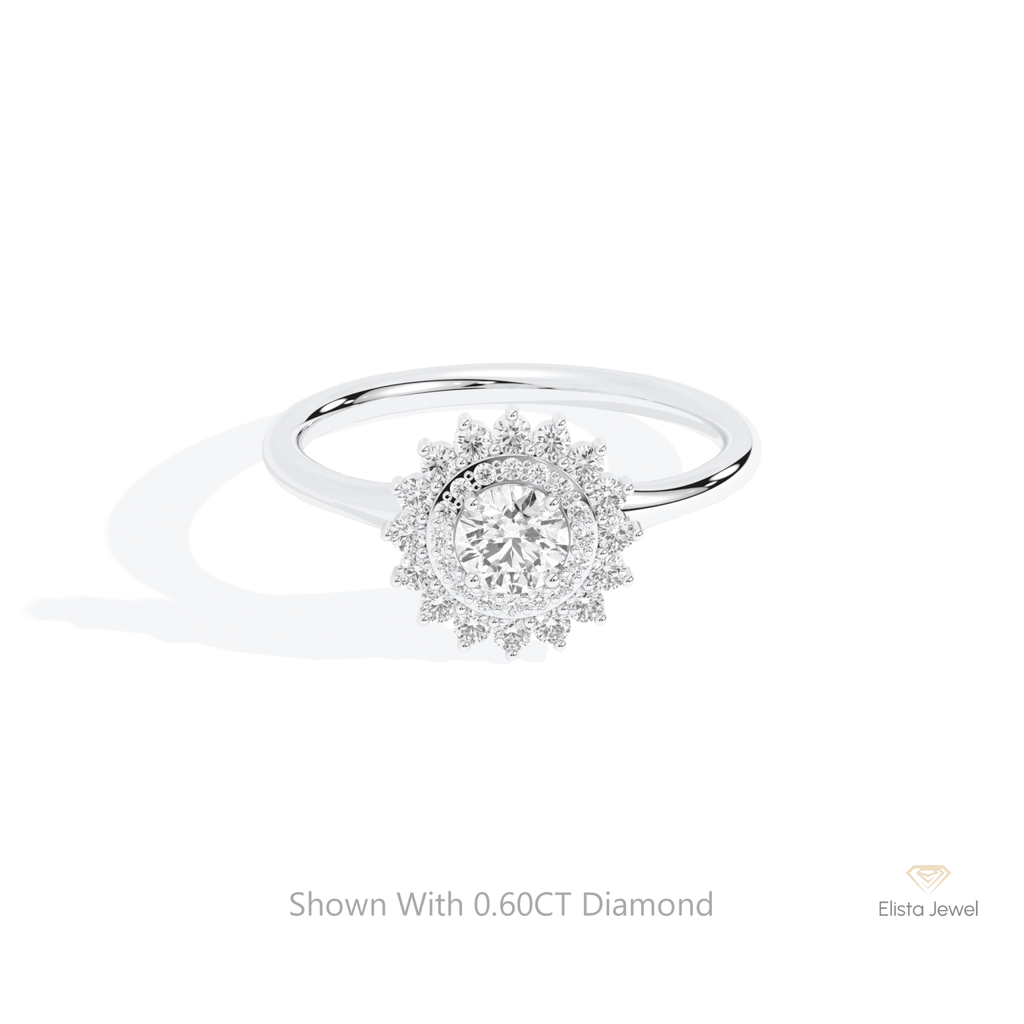 Round Cut Double Halo Lab Grown Diamond Ring in 14K Yellow Gold - Detail View