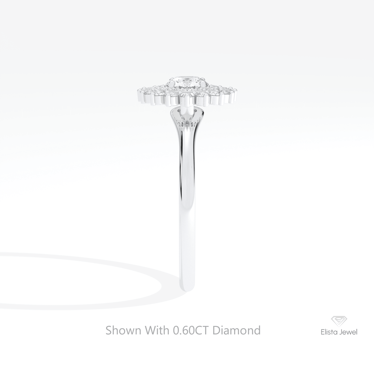 Round Cut Double Halo Lab Grown Diamond Ring in 18K Yellow Gold - Perspective View