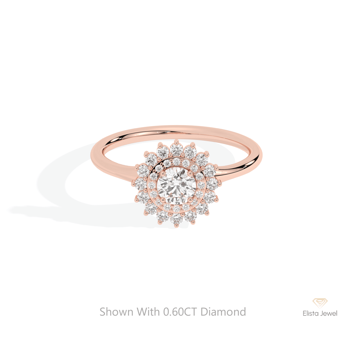 Round Cut Double Halo Lab Grown Diamond Ring in 18K Rose Gold - Ring on Hand View