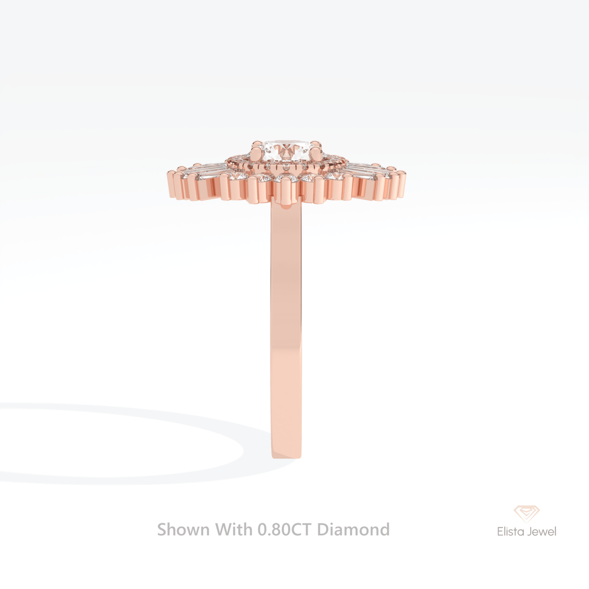 Round Cut Double Halo Starburst Lab Grown Diamond Ring in 14K White Gold - Top View