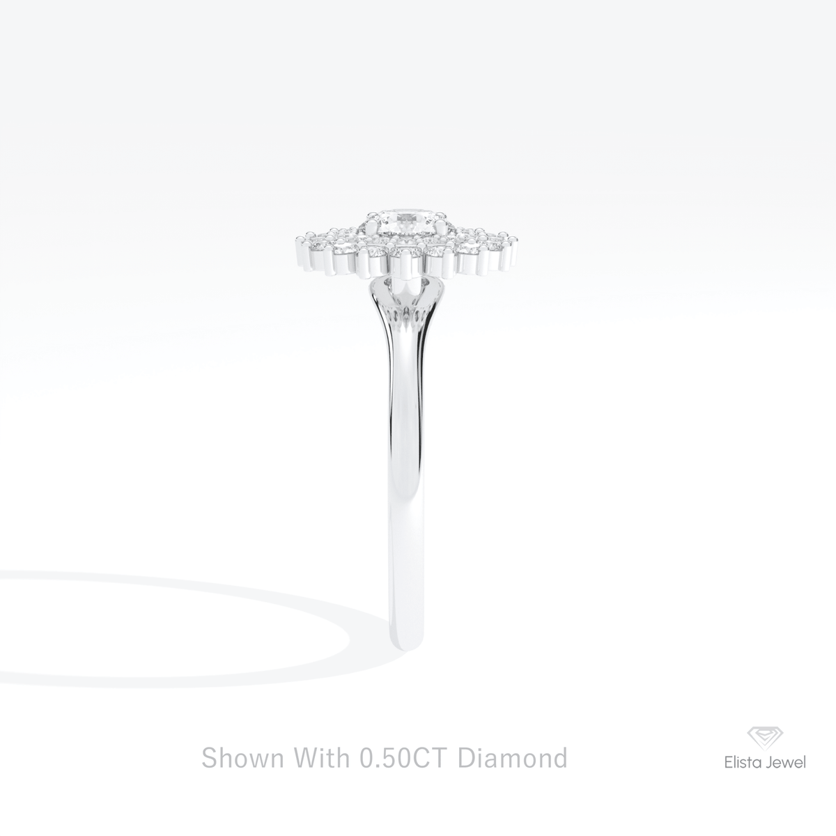 Round Cut Double Halo Wedding Lab Grown Diamond Ring in 14K White Gold - Top View