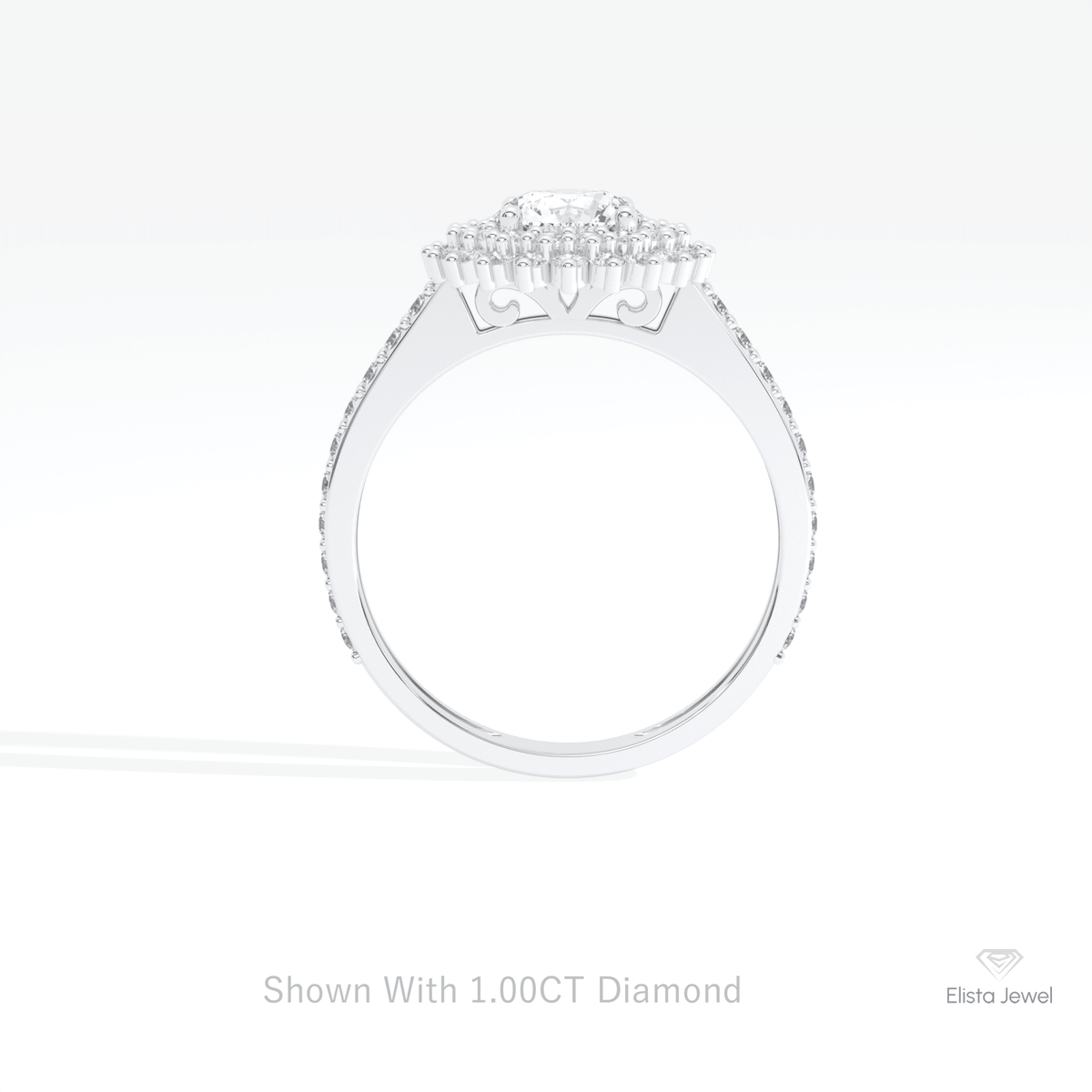 Round Cut Double Halo Wedding Lab Grown Diamond Ring in 10K Rose Gold - Angled View