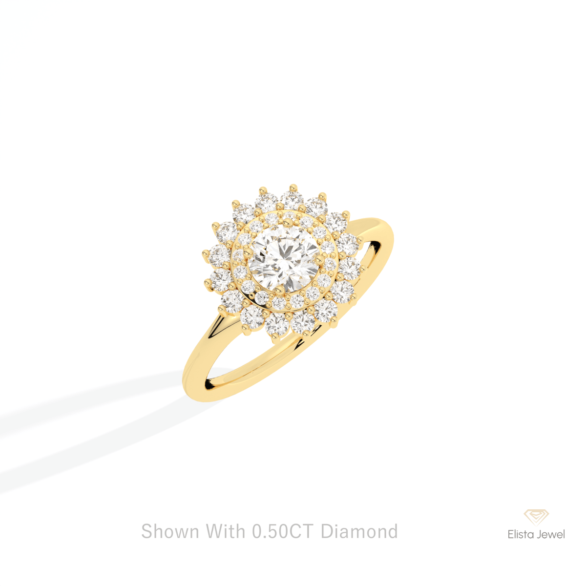 Round Cut Double Halo Wedding Lab Grown Diamond Ring in Platinum - Lifestyle View