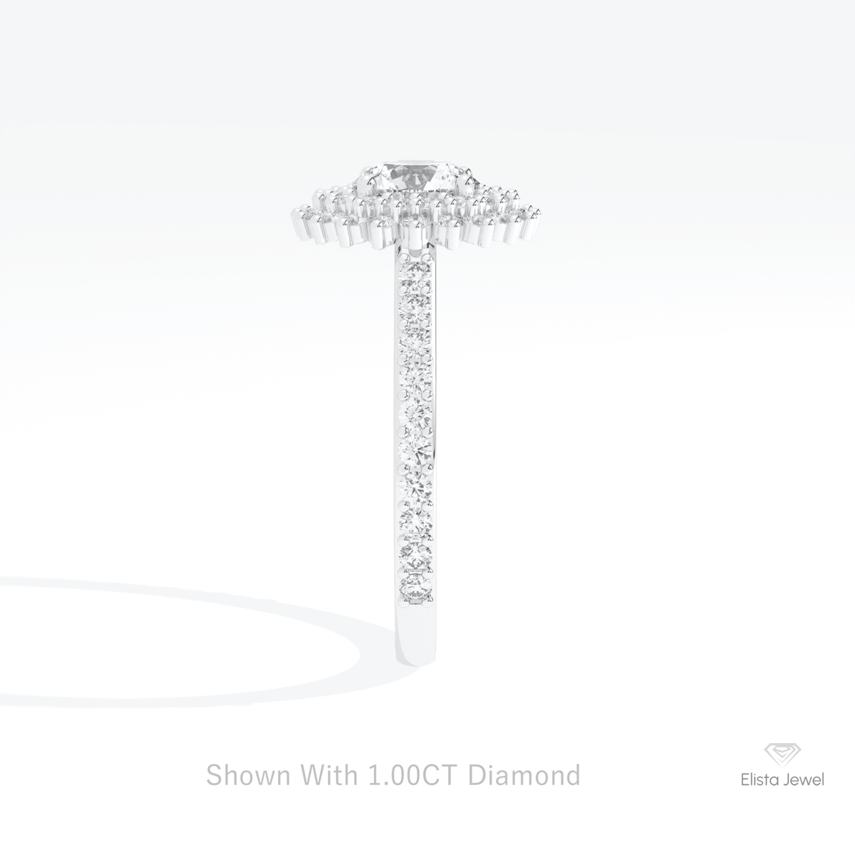 Round Cut Double Halo Wedding Lab Grown Diamond Ring in 14K White Gold - Top View