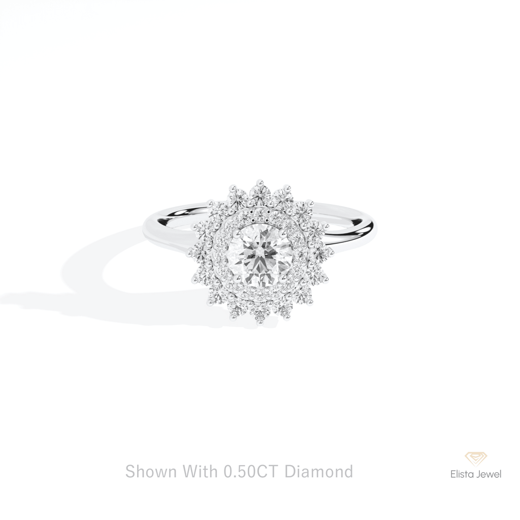 Round Cut Double Halo Wedding Lab Grown Diamond Ring in 10K White Gold - Front View