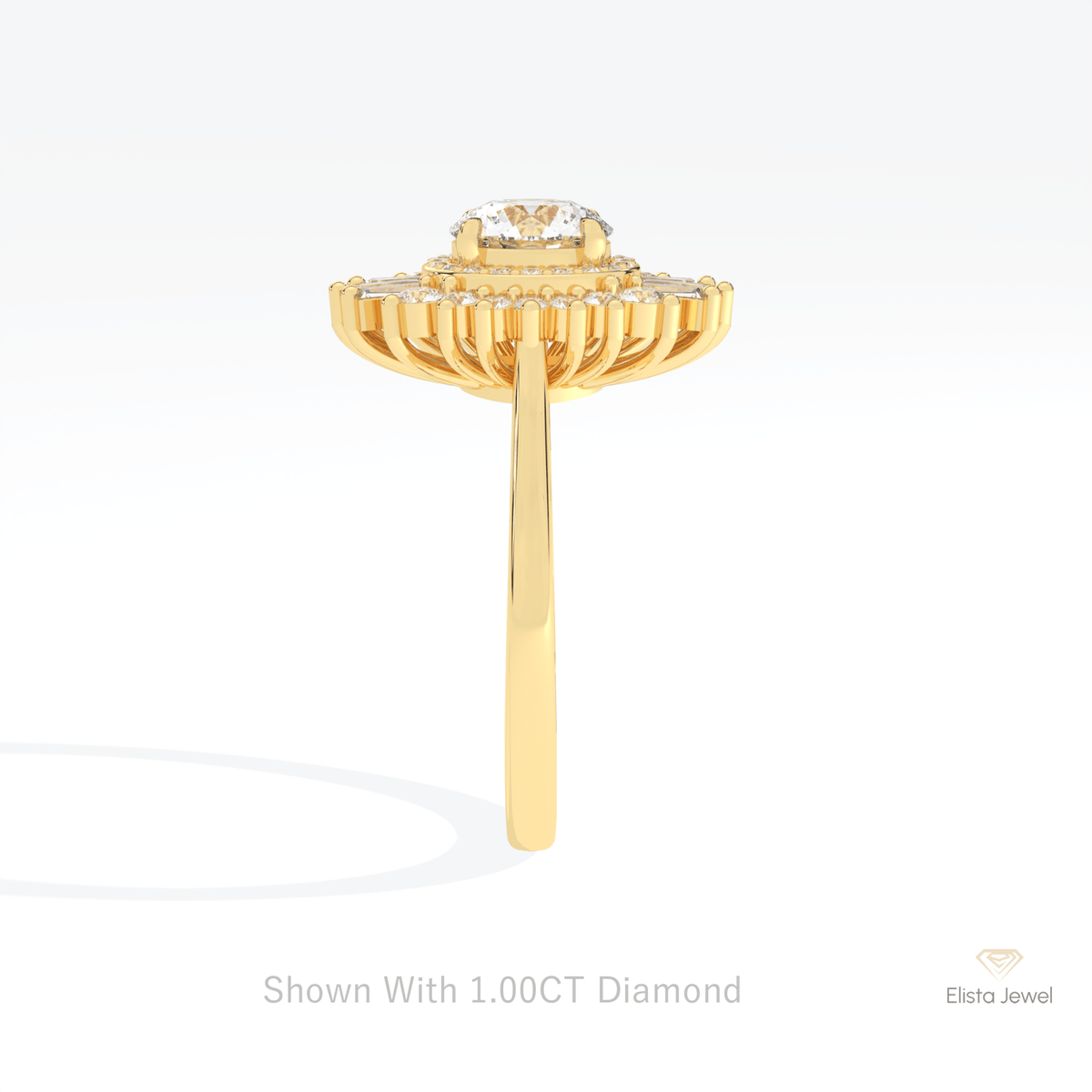 Round Cut Double Halo Wedding Lab Grown Diamond Ring in 18K Yellow Gold - Perspective View