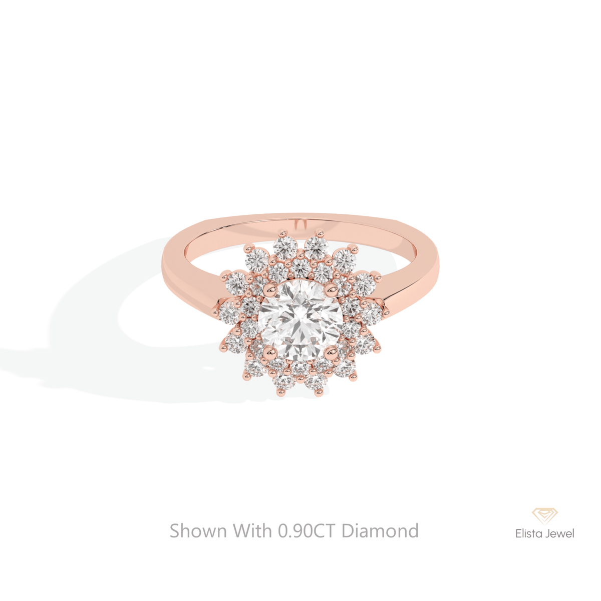 Round Cut Double Halo Wedding Lab Grown Diamond Ring in 18K Rose Gold - Ring on Hand View