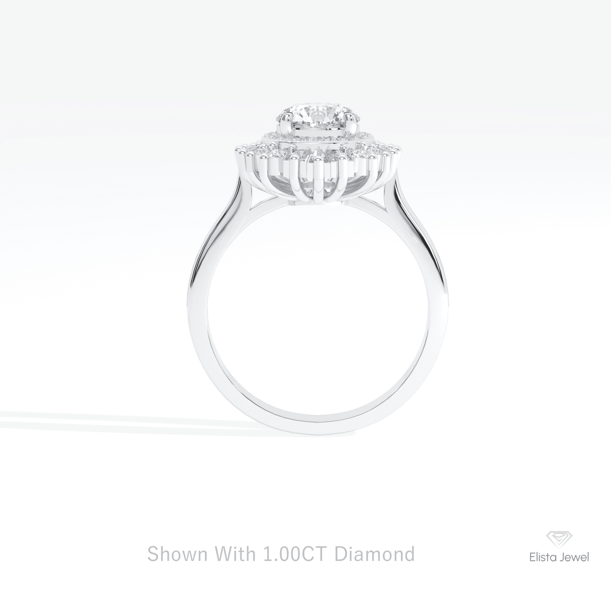 Round Cut Double Halo Wedding Lab Grown Diamond Ring in 10K Rose Gold - Angled View