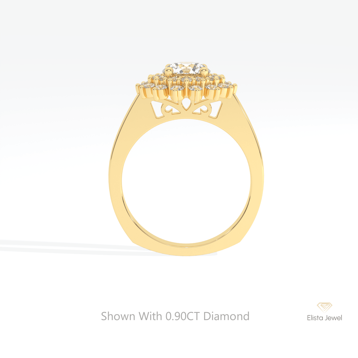 Round Cut Double Halo Wedding Lab Grown Diamond Ring in 18K White Gold - Close-up View
