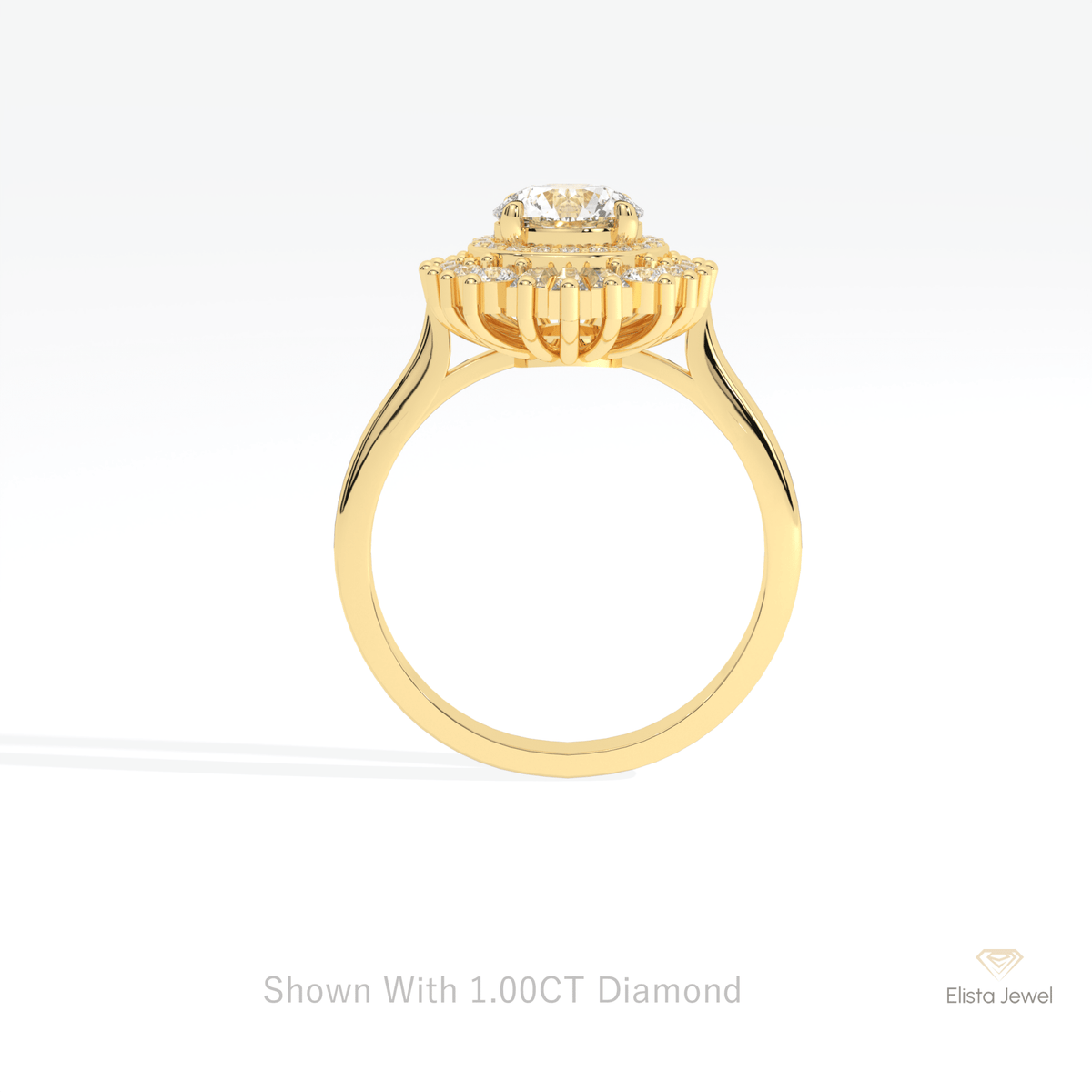 Round Cut Double Halo Wedding Lab Grown Diamond Ring in 18K White Gold - Close-up View