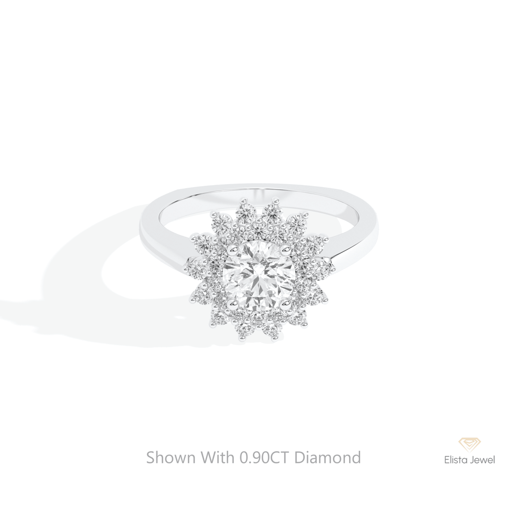 Round Cut Double Halo Wedding Lab Grown Diamond Ring in 10K White Gold - Front View