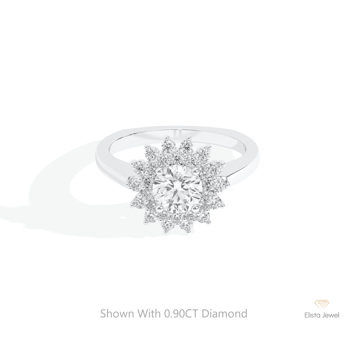 Round Cut Double Halo Wedding Lab Grown Diamond Ring in 10K White Gold - Front View