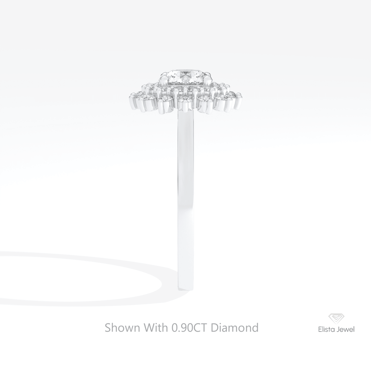 Round Cut Double Halo Wedding Lab Grown Diamond Ring in 14K White Gold - Top View