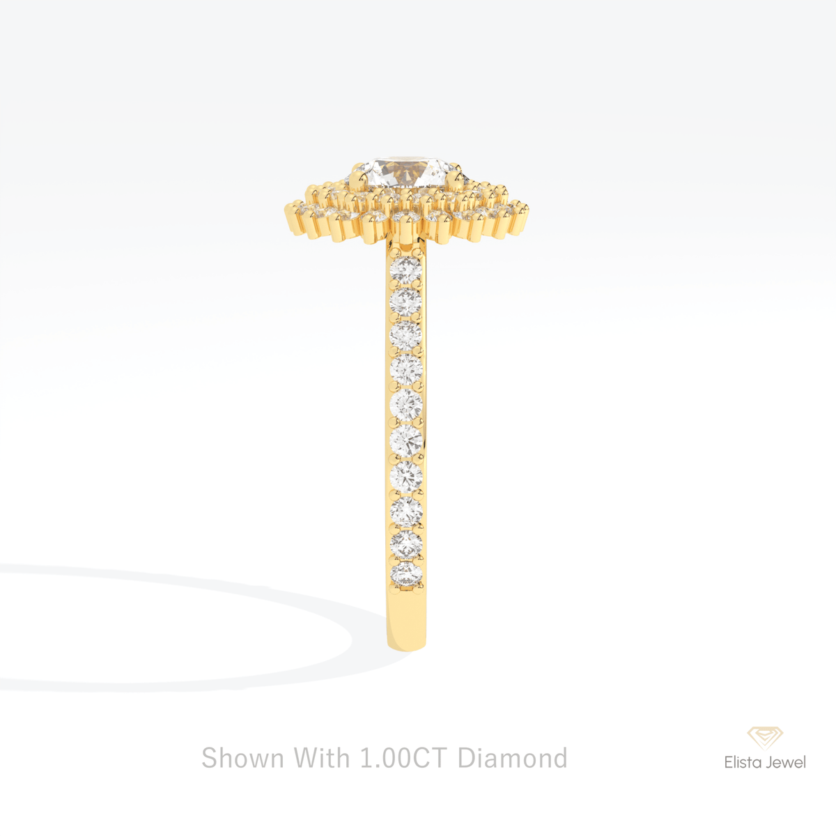 Round Cut Double Halo Wedding Lab Grown Diamond Ring in 18K Yellow Gold - Perspective View