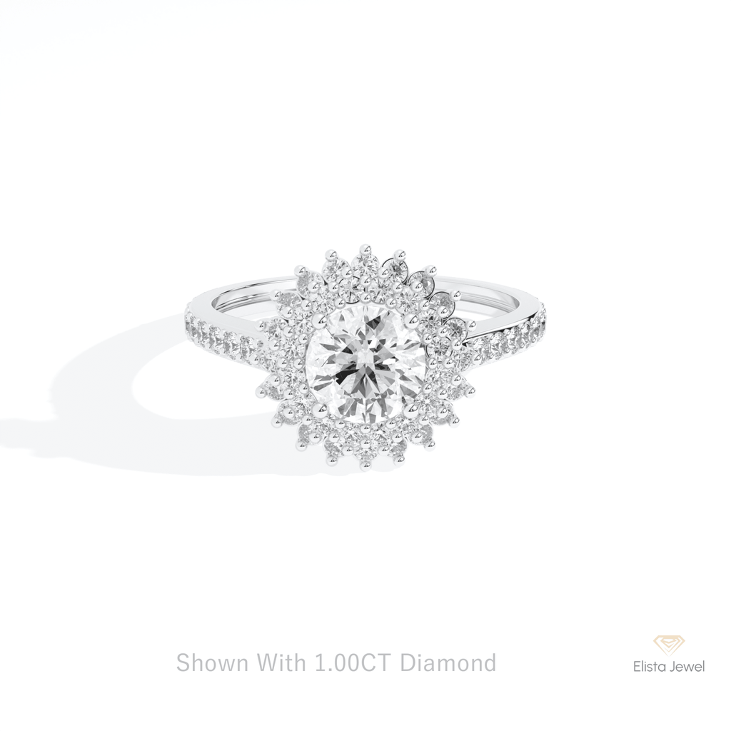 Round Cut Double Halo Wedding Lab Grown Diamond Ring in 10K White Gold - Front View