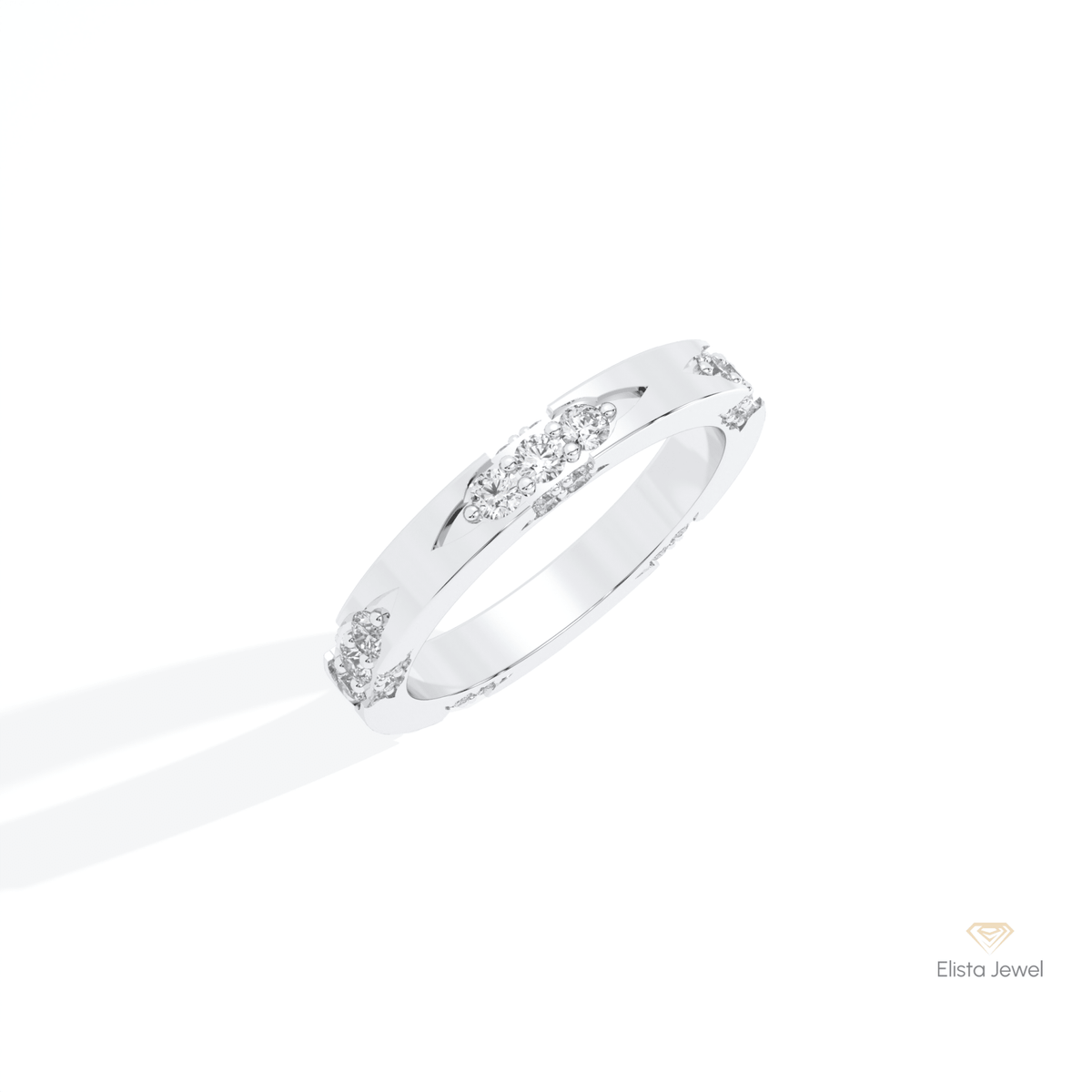 Round Cut Engagement Lab Grown Diamond Band in 14K Rose Gold - Profile View