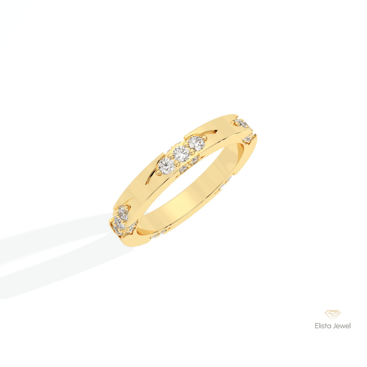 Round Cut Engagement Lab Grown Diamond Band in 10K Yellow Gold - Side View