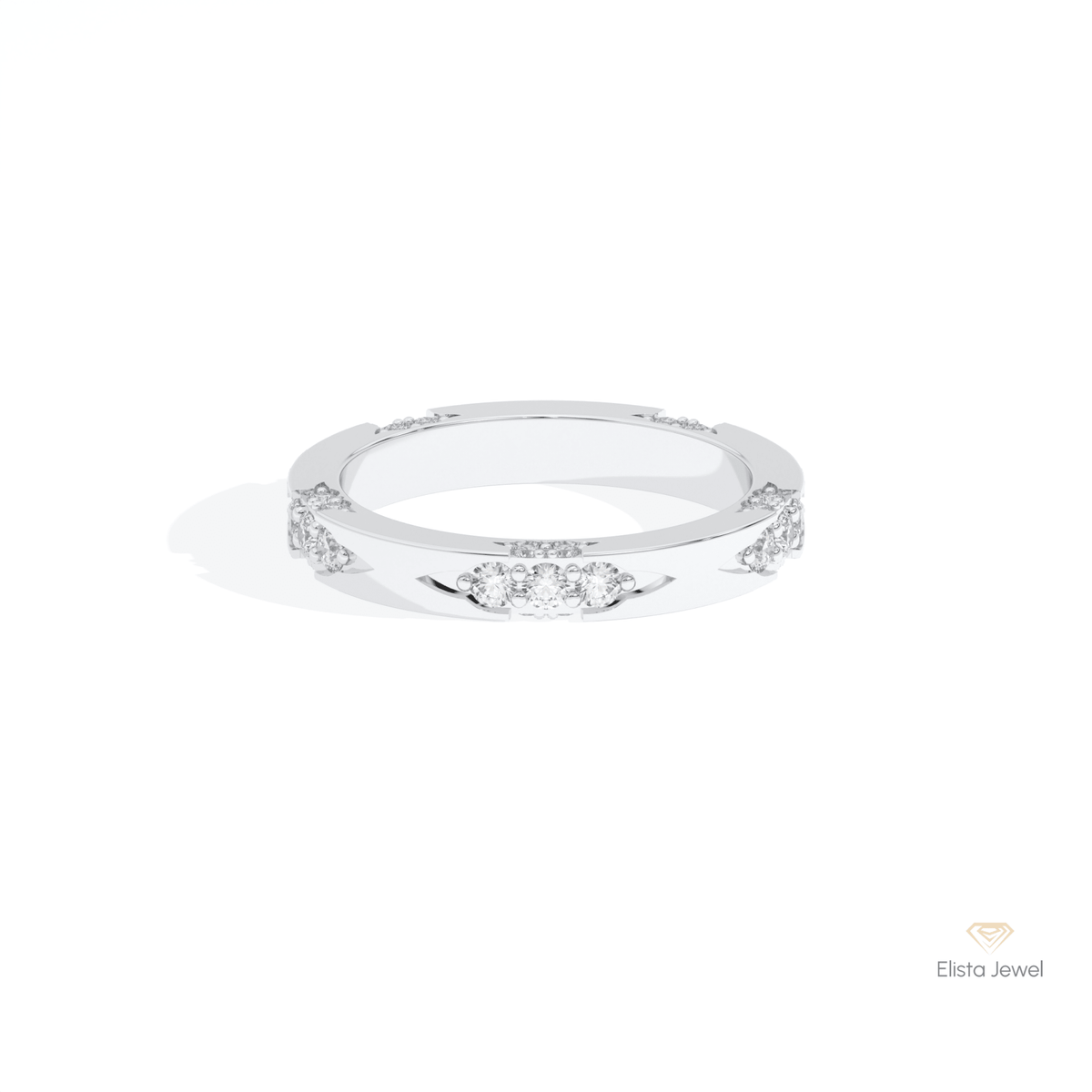 Round Cut Engagement Lab Grown Diamond Band in 14K Yellow Gold - Detail View
