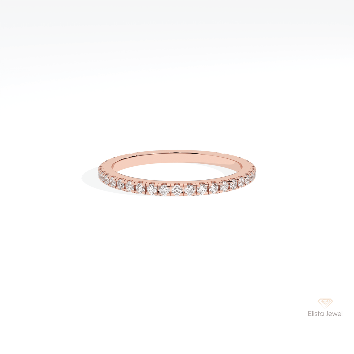 Round Cut Eternity Wedding Lab Grown Diamond Band in 18K Rose Gold - Ring on Hand View