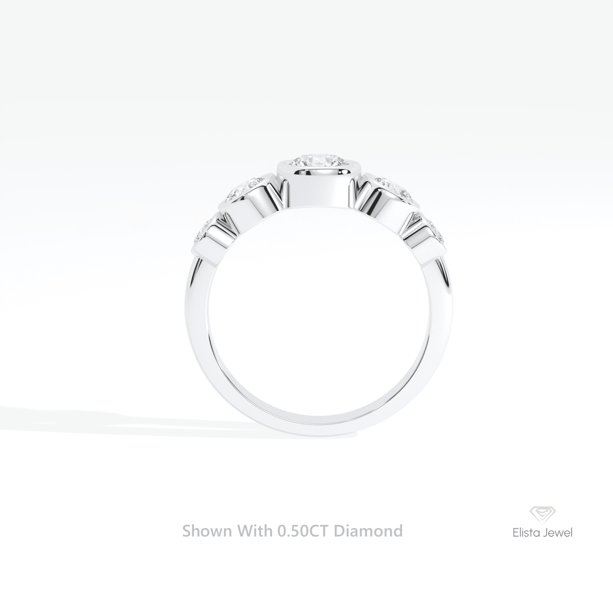 Round Cut Five Stone Bezel Wedding Lab Grown Diamond Ring in 10K Rose Gold - Angled View