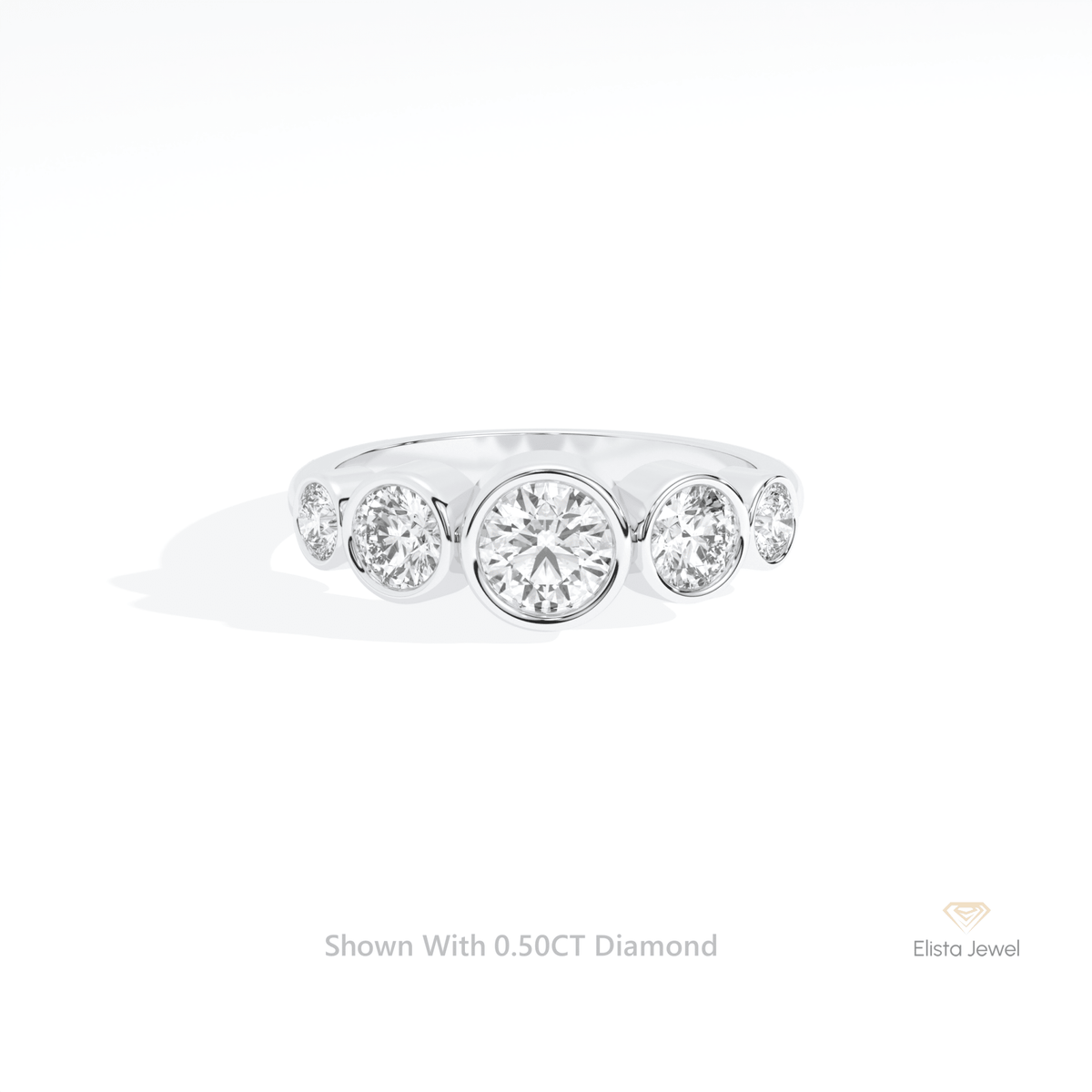 Round Cut Five Stone Bezel Wedding Lab Grown Diamond Ring in 10K White Gold - Front View