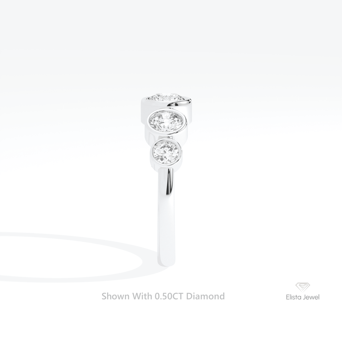 Round Cut Five Stone Bezel Wedding Lab Grown Diamond Ring in 14K White Gold - Top View