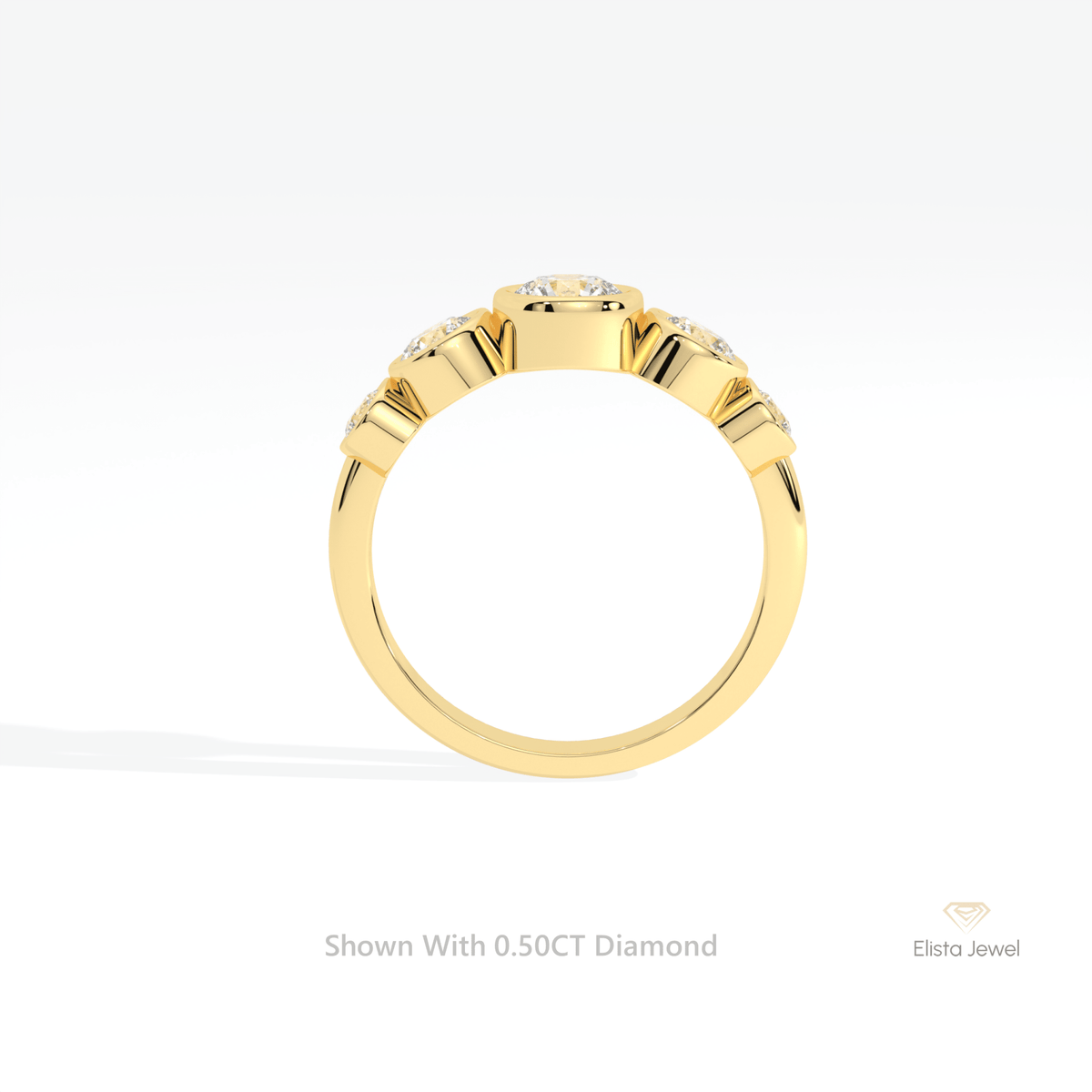 Round Cut Five Stone Bezel Wedding Lab Grown Diamond Ring in 18K White Gold - Close-up View