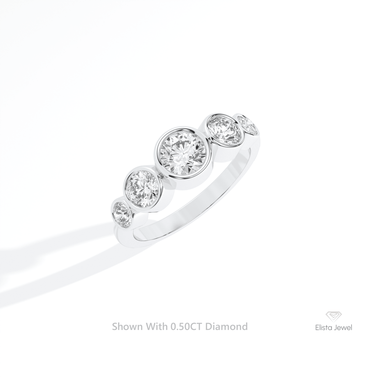 Round Cut Five Stone Bezel Wedding Lab Grown Diamond Ring in 10K Yellow Gold - Side View