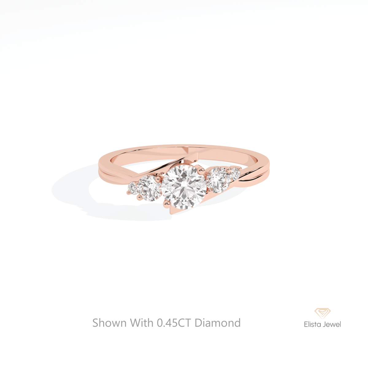 Round Cut Five Stone Engagement Lab Grown Diamond Ring in 14K Yellow Gold - Detail View