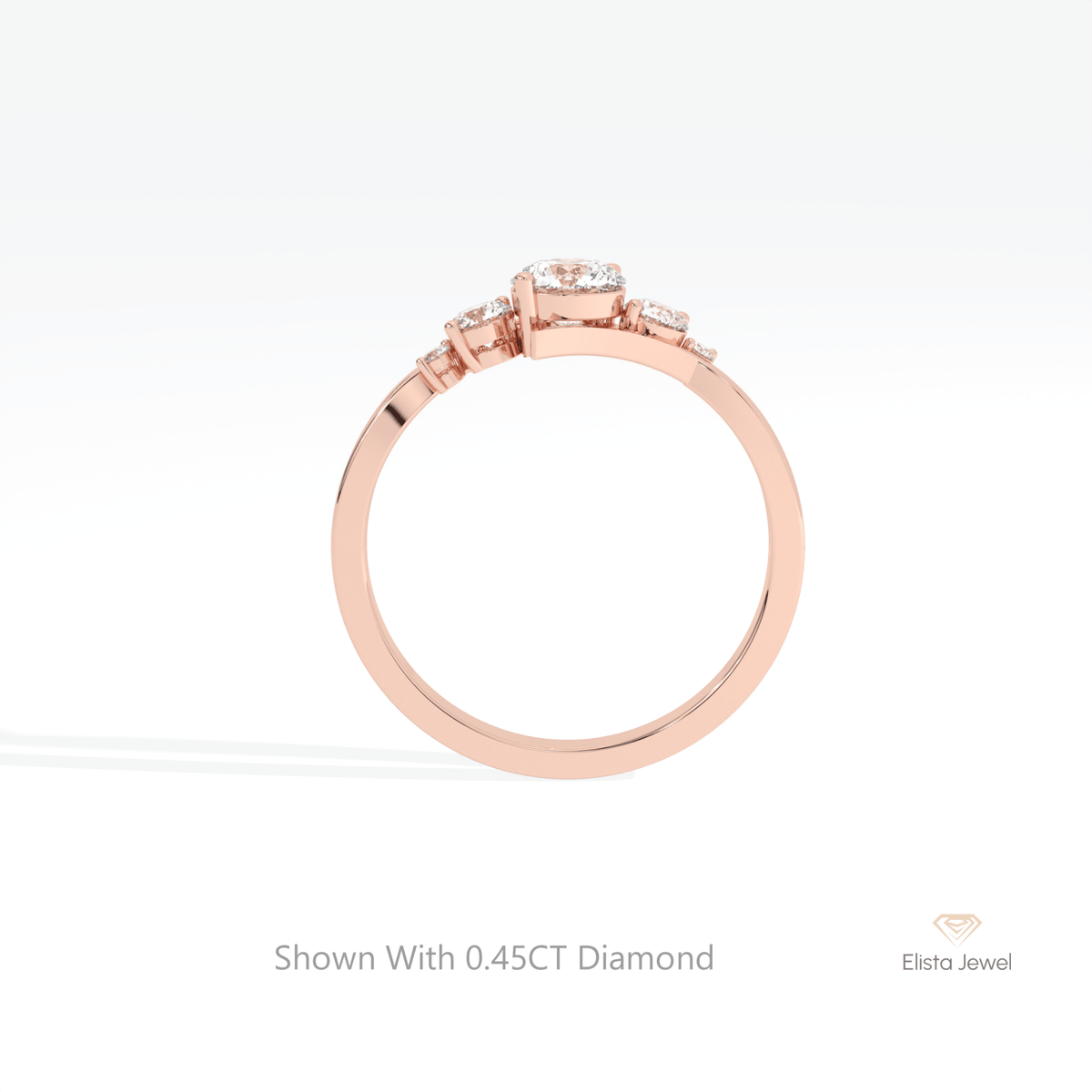 Round Cut Five Stone Engagement Lab Grown Diamond Ring in 18K White Gold - Close-up View