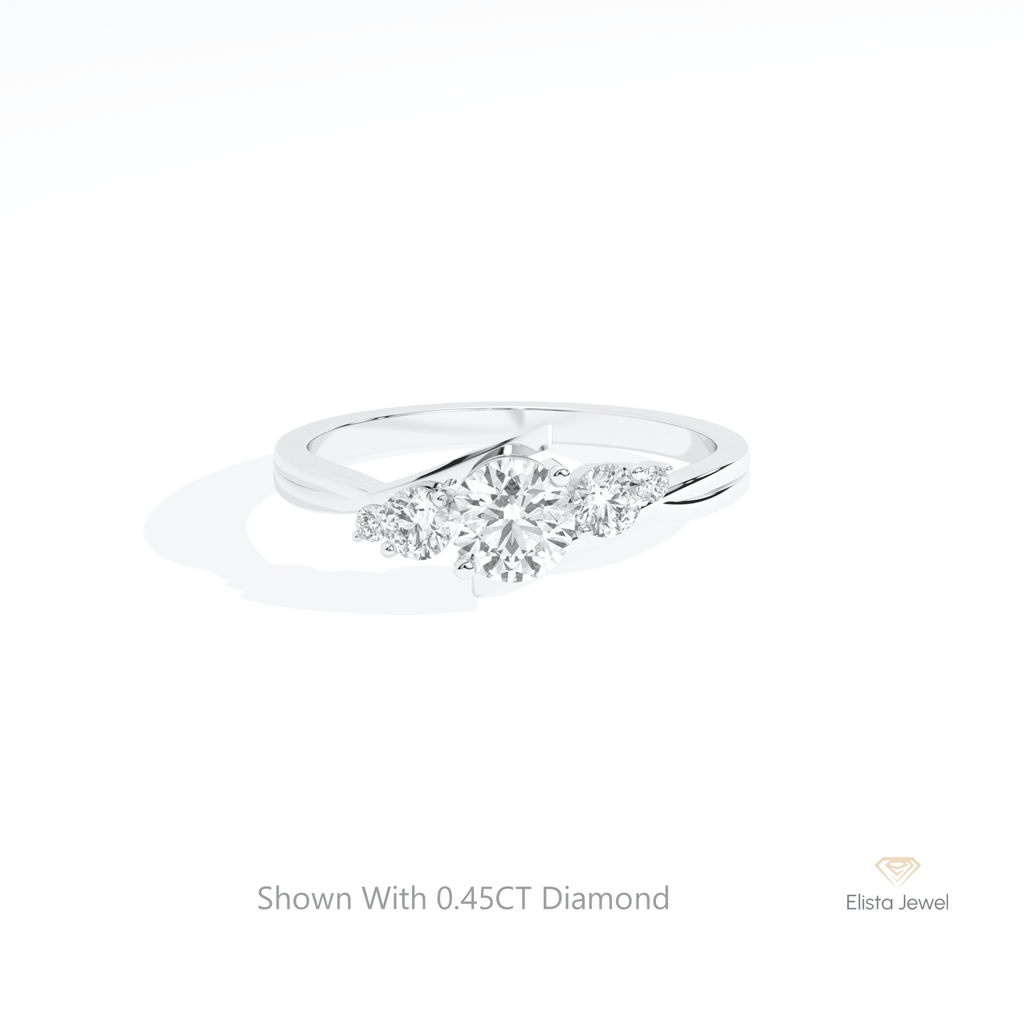 Round Cut Five Stone Engagement Lab Grown Diamond Ring in 10K White Gold - Front View