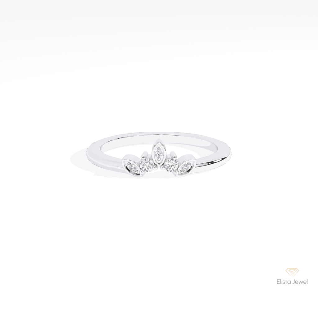 Round Cut Five Stone Wedding Lab Grown Diamond Band in 14K Yellow Gold - Detail View